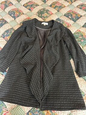 A—Calvin Klein Black Tweed Open-Front Blazer